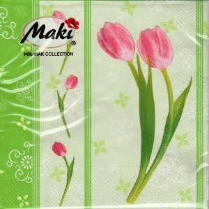 Luncheon Napkin Pink Tulip On Green For Mother's Day