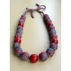 "Rozalia" Fabric Wrapped Beaded Necklace - Handmade