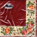 Luncheon Napkin Corner Rose Red